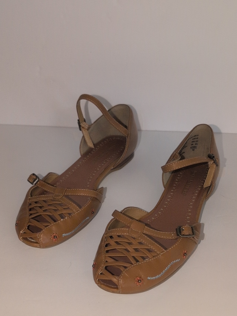 LOWER EAST SIDE Tan Woven Peep-Toe Slingback Flats Size 8 Y2K
